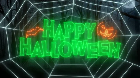 Happy Halloween Loop Animation/ Dark Forest &amp; Spider's Web Stock Footage 68644000