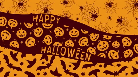 Happy Halloween, loop animation with title, pumpkins, spiders and bats Stock Footage 205594388