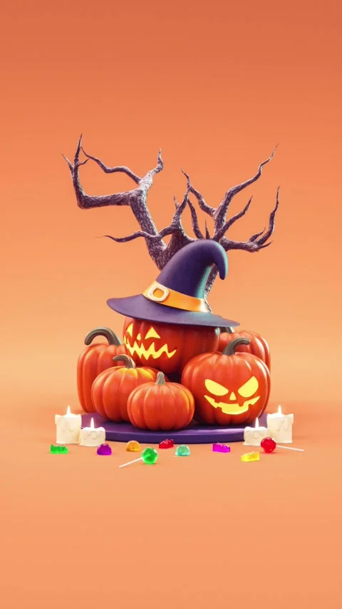 Happy Halloween looping video background for social media with a pile of pu.. Video stock 317621024