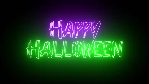 Happy Halloween, neon glowing loop motion graphics animation in 4K quality. 動画素材 341737659