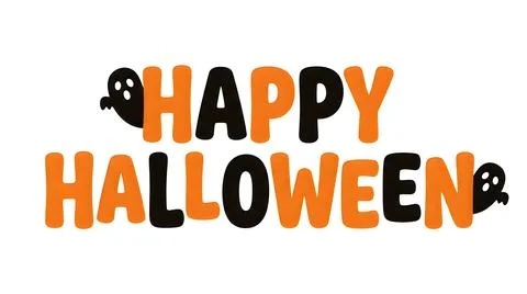 Happy halloween orange ghost text design Stock Illustration