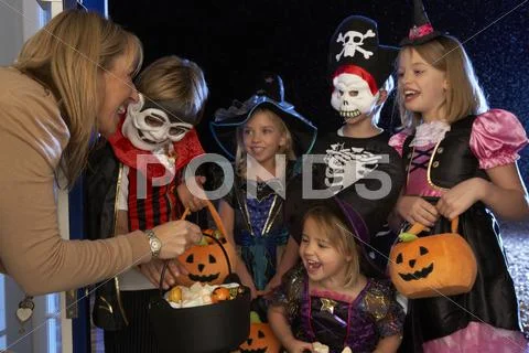 Happy Halloween Party With Children Trick Or Treating