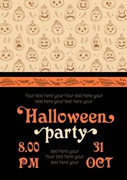Happy Halloween. Party invitation with Jack o lantern. Vintage lettering Stock Illustration