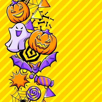 Happy Halloween pattern. Holiday background with celebration items. Stock Illustration