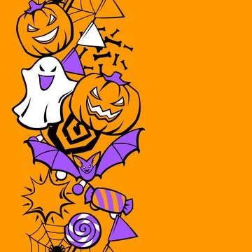 Happy Halloween pattern. Holiday background with celebration items. Stock Illustration