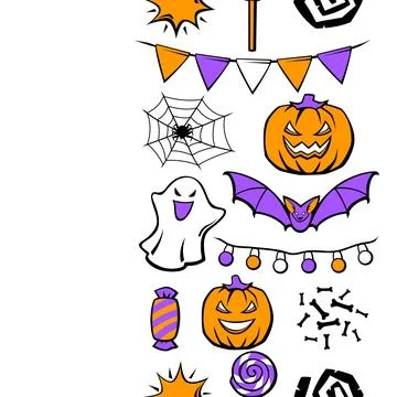 Happy Halloween pattern. Holiday background with celebration items. 스톡 일러스트