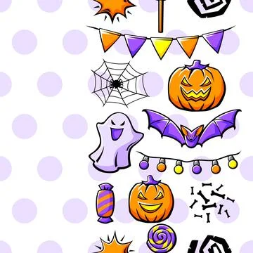 Happy Halloween pattern. Holiday background with celebration items. Stock Illustration