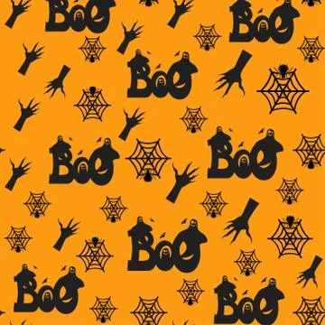 Happy Halloween pattern with pumpkin, bat , witch hat. Monster seamless patte Stock Illustration