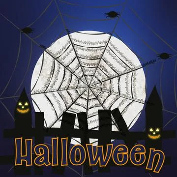 Happy Halloween poster postcard illustration at night Illustrazione stock