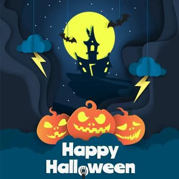 Happy Halloween poster template, vector paper cut illustration Illustrazione stock