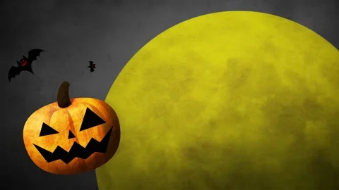 Happy Halloween, pumpkins, bats and moon on black background Stock Footage 210831759