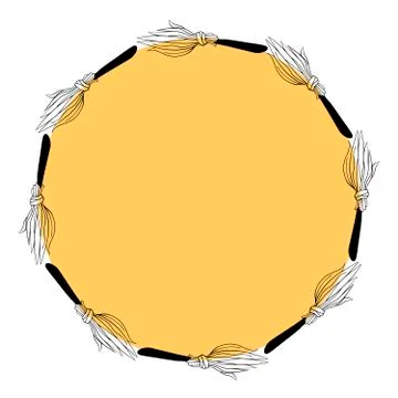 Happy Halloween-round frame of witch broom. Holiday and Power girl theme. Bor Stock-Illustration