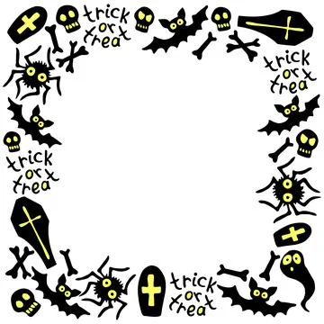 Happy Halloween-round square frame of holiday design characters-cat, zombie,  Stock-Illustration