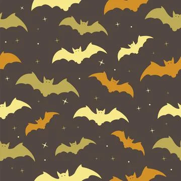 Happy Halloween seamless pattern with bat, stars Stock Illustration