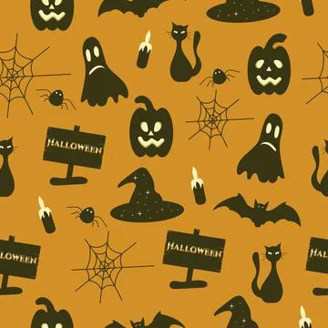 Happy Halloween seamless pattern with bat, cat Stock Illustration