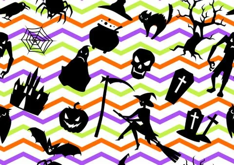 Happy Halloween seamless pattern with celebration items. Illustrazione stock