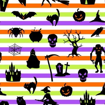 Happy Halloween seamless pattern with celebration items. Stock Illustration