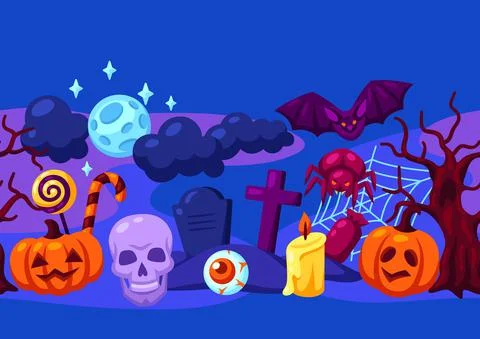 Happy Halloween seamless pattern with celebration items. Background for party. 스톡 일러스트