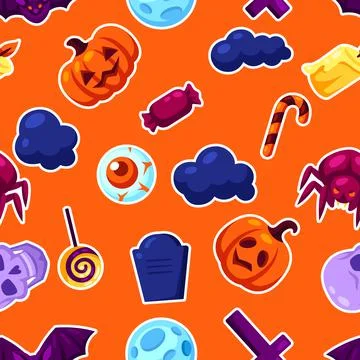 Happy Halloween seamless pattern with celebration items. Background for party. 스톡 일러스트