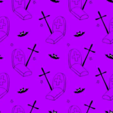 Happy Halloween. Seamless pattern of doodles Graves, Tombstone, crosses and b Stock-Illustration
