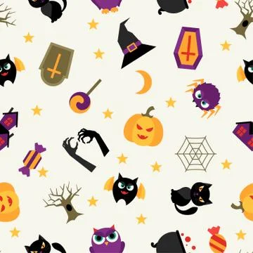 Happy halloween seamless pattern with flat icons 스톡 일러스트