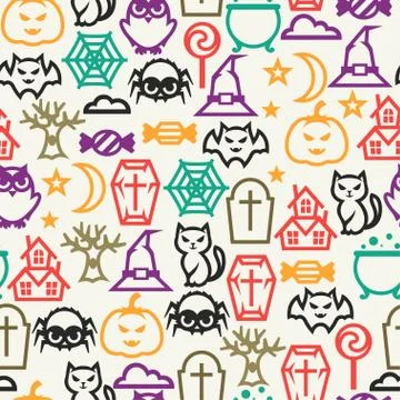 Happy halloween seamless pattern with flat icons Illustrazione stock