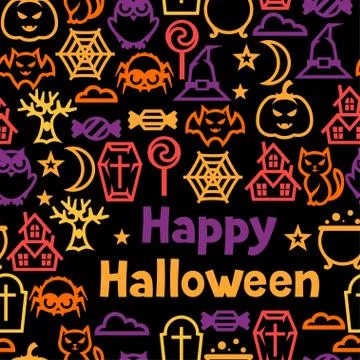 Happy halloween seamless pattern with flat icons 스톡 일러스트