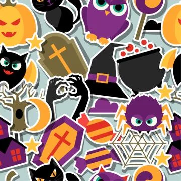 Happy halloween seamless pattern with flat sticker icons 스톡 일러스트