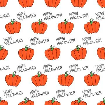Happy Halloween. Seamless pattern with pumpkins. Trick or treat. Vector 스톡 일러스트