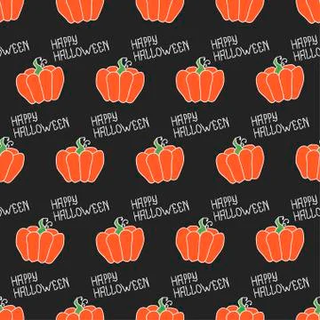 Happy Halloween. Seamless pattern with pumpkins. Trick or treat. Vector Stock Illustration