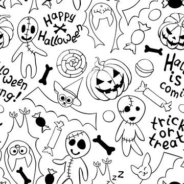 Happy Halloween-seamless pattern with set of icons-pumpkin, Jack lantern, zom 스톡 일러스트
