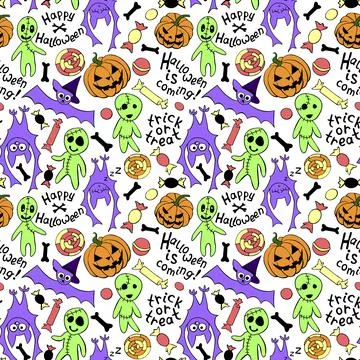 Happy Halloween-seamless pattern with set of icons-pumpkin, Jack lantern, zom 스톡 일러스트