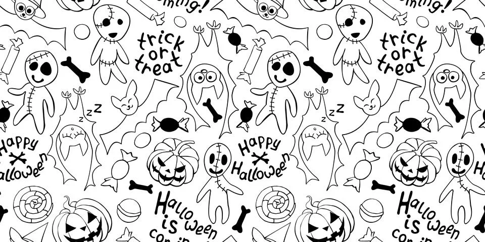 Happy Halloween-seamless pattern with set of icons-pumpkin, Jack lantern, zom Stock Illustration