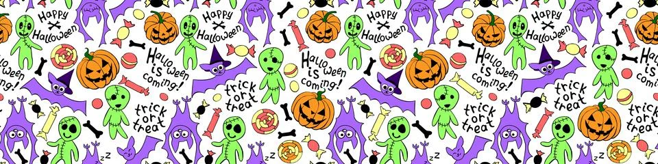 Happy Halloween-seamless pattern with set of icons-pumpkin, Jack lantern, zom 스톡 일러스트