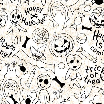 Happy Halloween-seamless pattern with set of icons-pumpkin, Jack lantern, zom Illustrazione stock