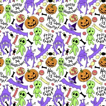 Happy Halloween-seamless pattern with set of icons-pumpkin, Jack lantern, zom Stockillustratie
