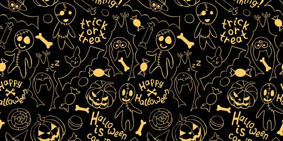 Happy Halloween-seamless pattern with set of icons-pumpkin, Jack lantern, zom Illustrazione stock