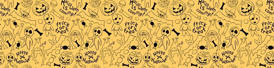 Happy Halloween-seamless pattern with set of icons-pumpkin, Jack lantern, zom Stock Illustration