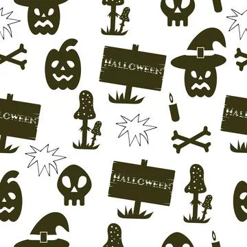 Happy Halloween seamless pattern with skull, bones Stock Illustration