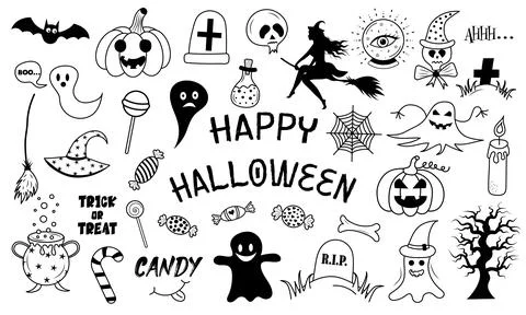 Happy Halloween set of elements in doodle style. Stock Illustration