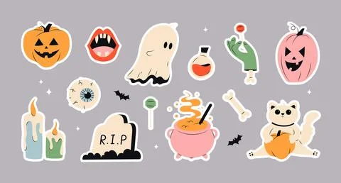 Happy Halloween set of elements, ghost, pumpkin. Stock Illustration