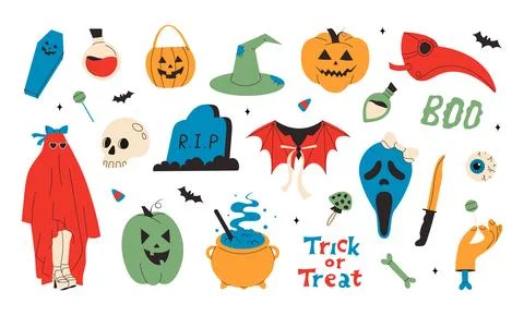 Happy Halloween set of elements, ghost, pumpkin. Stock Illustration
