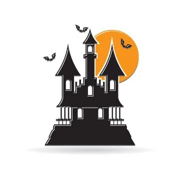 Happy Halloween Spooky Castle and  Moon. Vector Illustration Stock Illustration