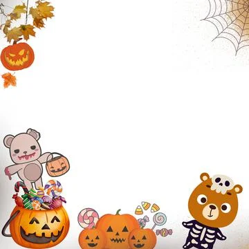 Happy Halloween teddy bear vector border frame illustration cartoon style design Stock Illustration