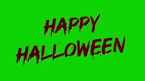 Happy Halloween text animation with dripping blood on green screen Stock Footage 345662916