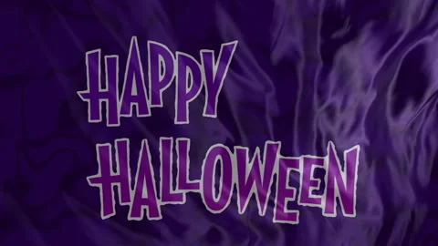 Happy Halloween text animation over purple smoky background Stock Footage 305527100