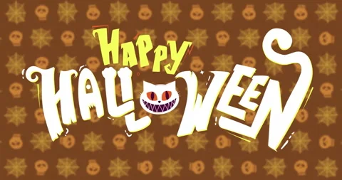 Happy Halloween text animation over pumpkin and star pattern background Stock Footage 306509174