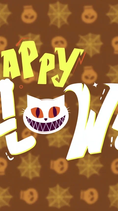 Happy Halloween text animation over pumpkin and star pattern background Stock Footage 342915907