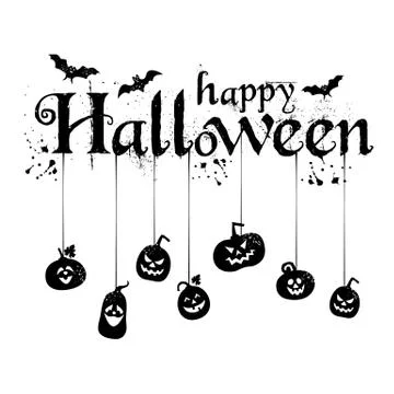 Happy Halloween Text Banner, Vector with spiders. Stock Illustration