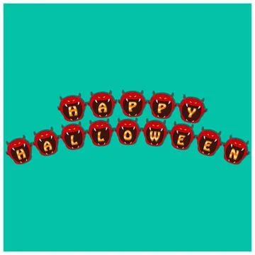 Happy Halloween Text On Devil Head Character Stock Illustration